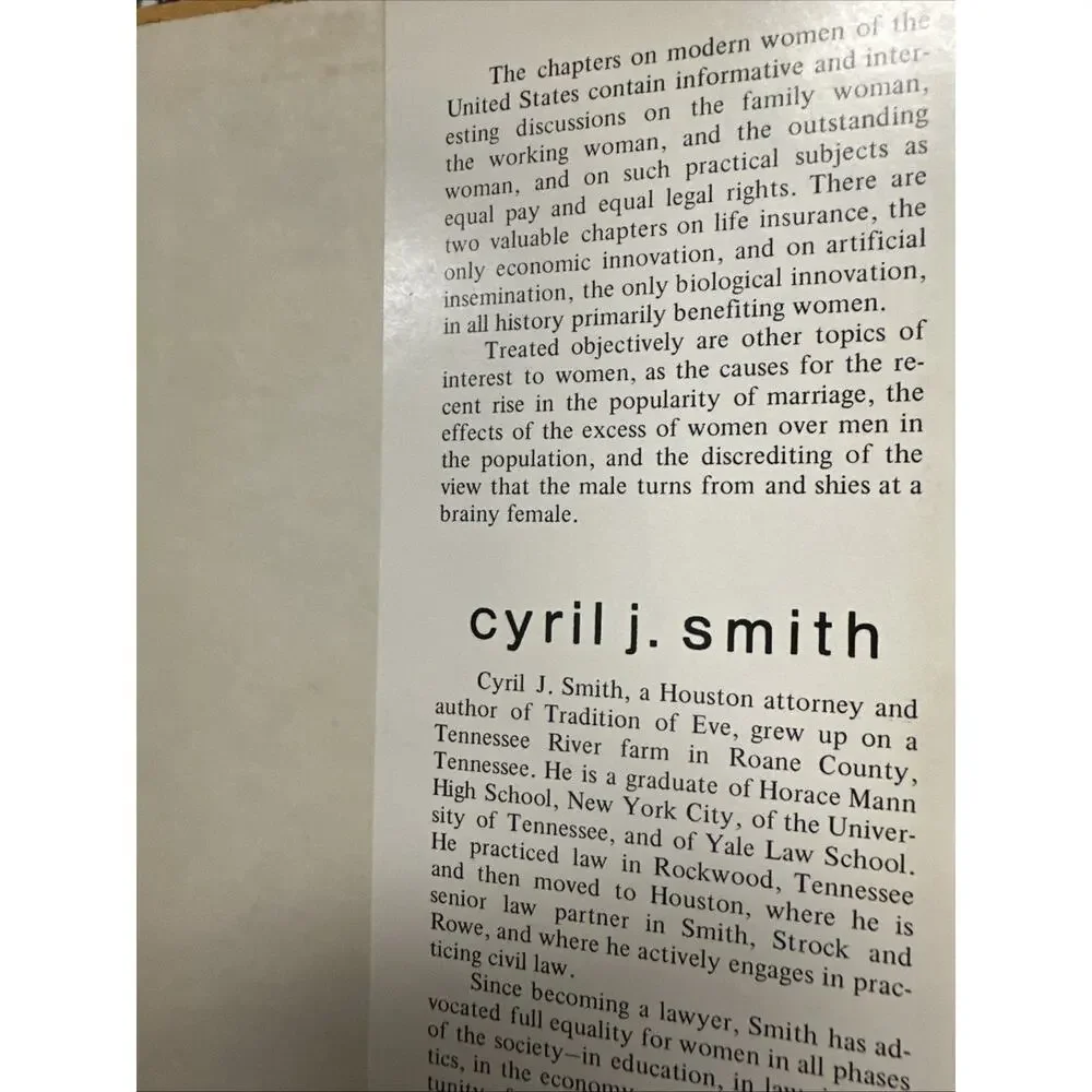 Tradition of Eve by Cyril J.‎ Smith Signed 1970 Vintage Hardcover Autographed